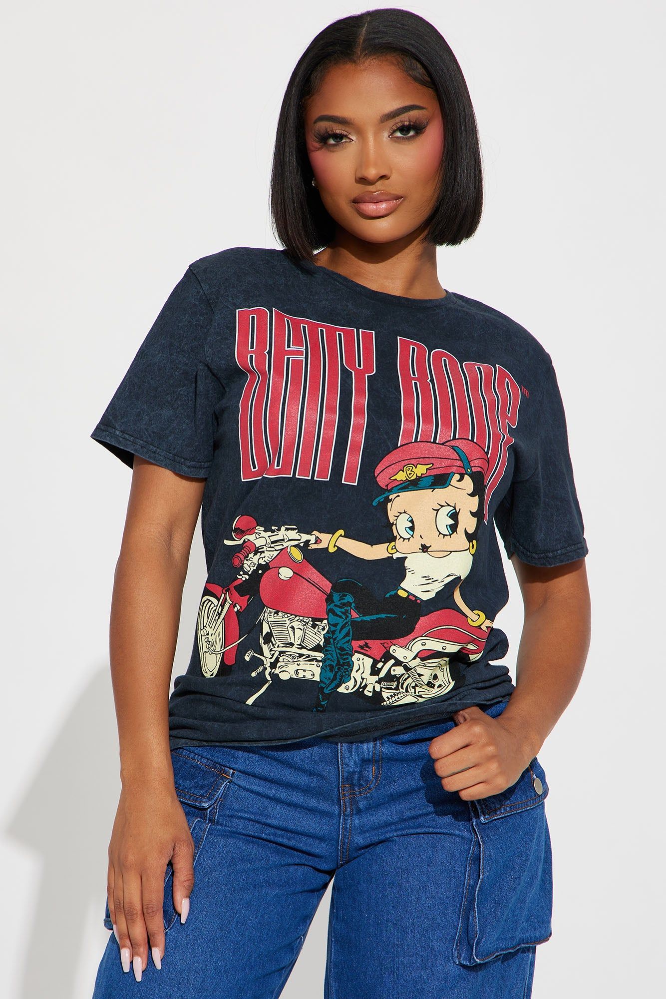 Betty Boop Biker Babe Washed Tee - Black Wash sold by Fashion Nova