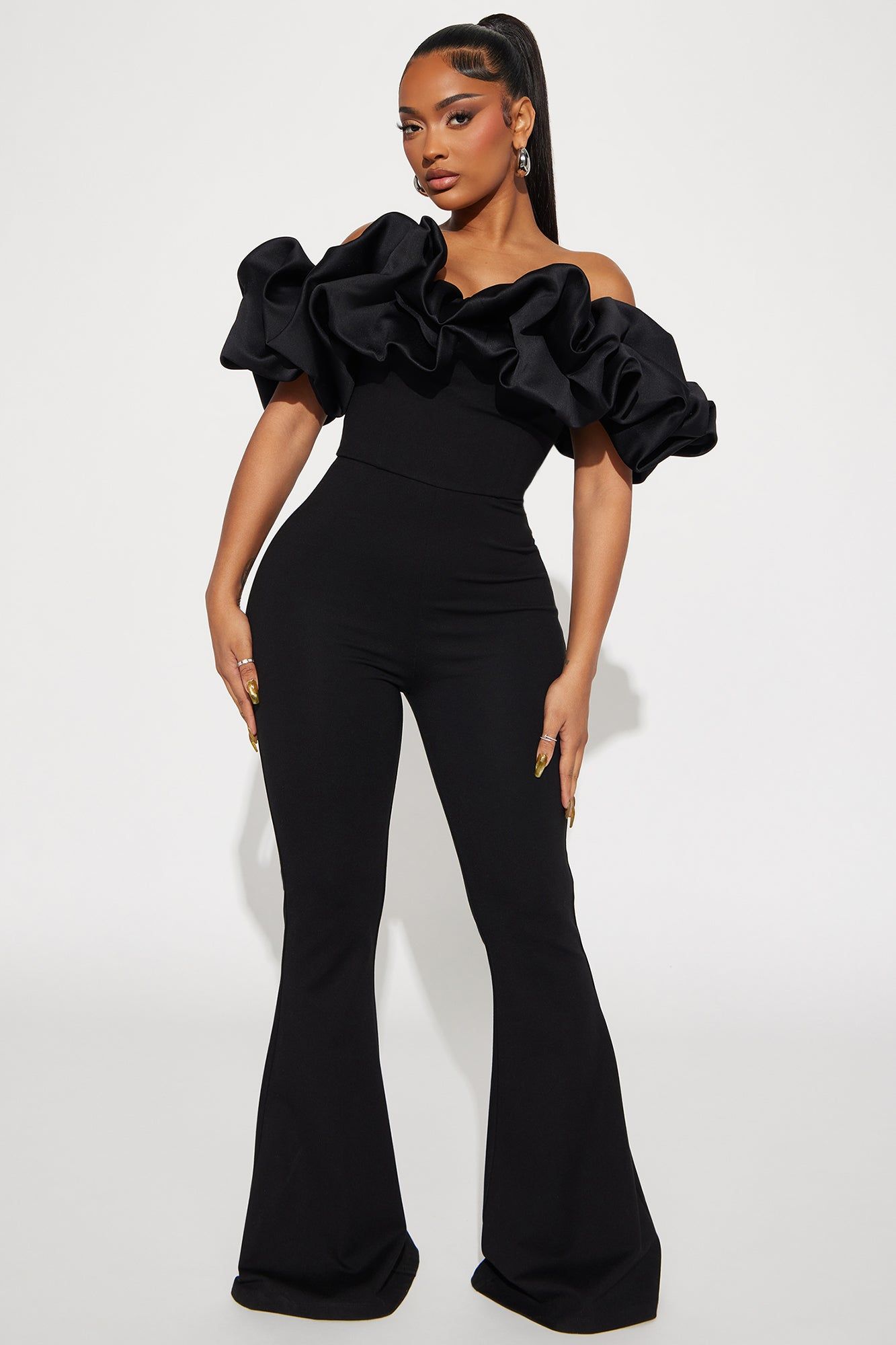 Ruffle Affair Jumpsuit - Black sold by Fashion Nova