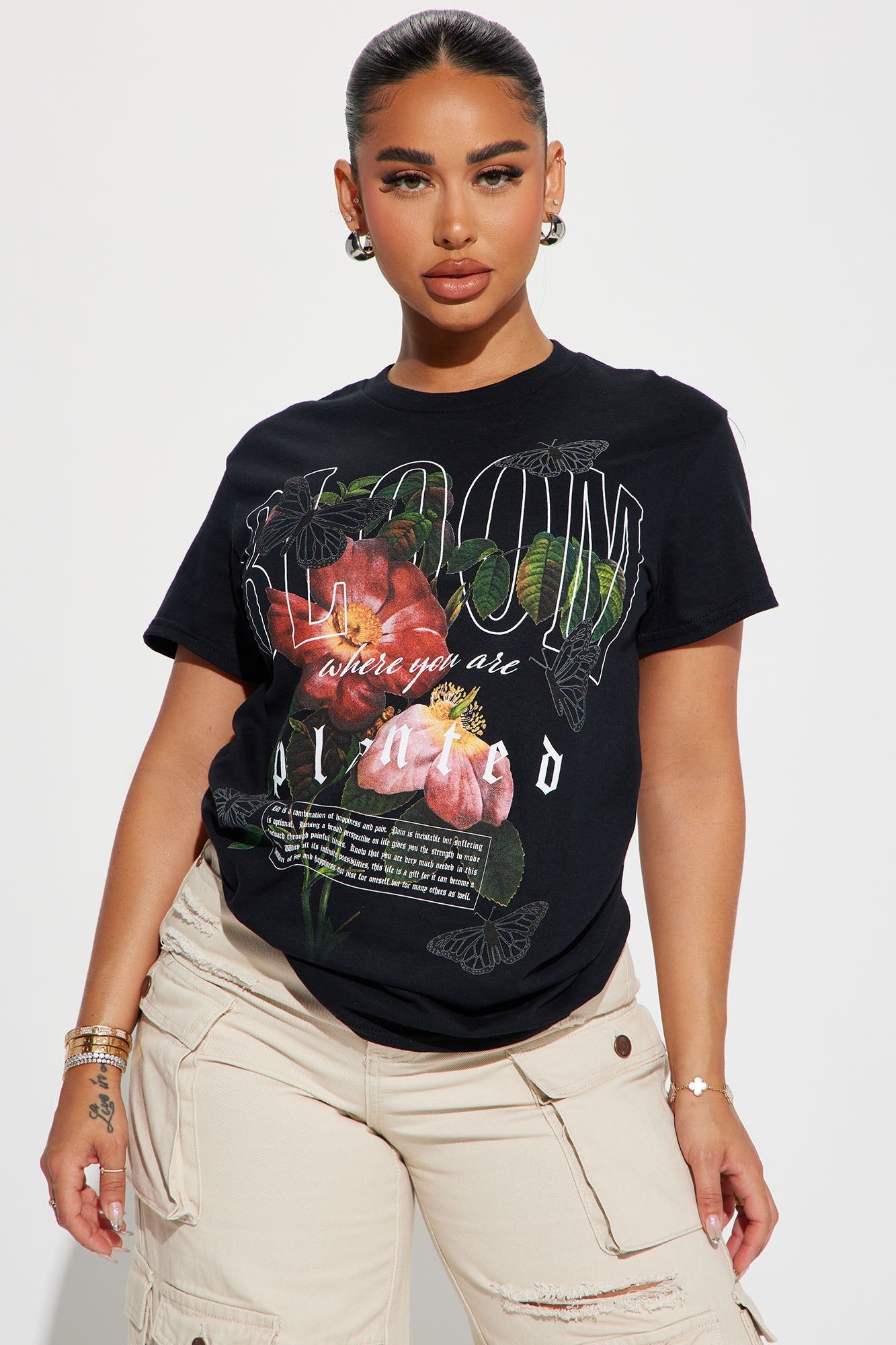 Watch Me Bloom Graphic Tshirt - Black sold by Fashion Nova