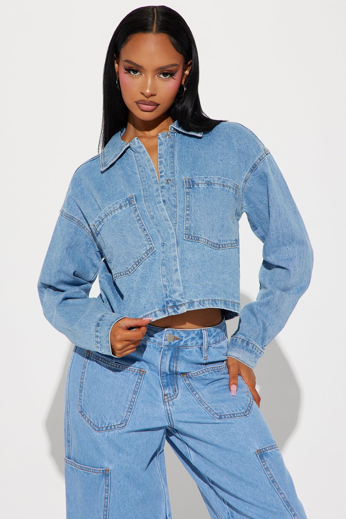Howdy Denim Shirt - Medium Wash sold by Fashion Nova