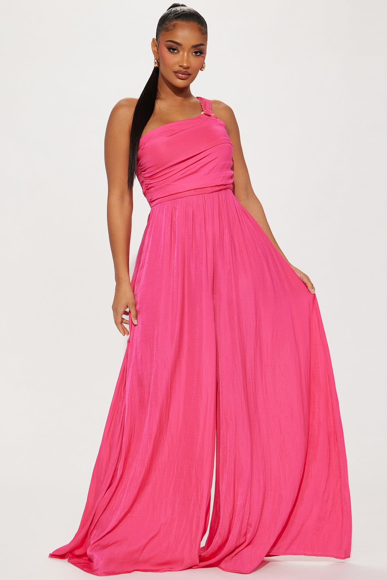 Without Warning Satin Jumpsuit - Hot Pink sold by Fashion Nova