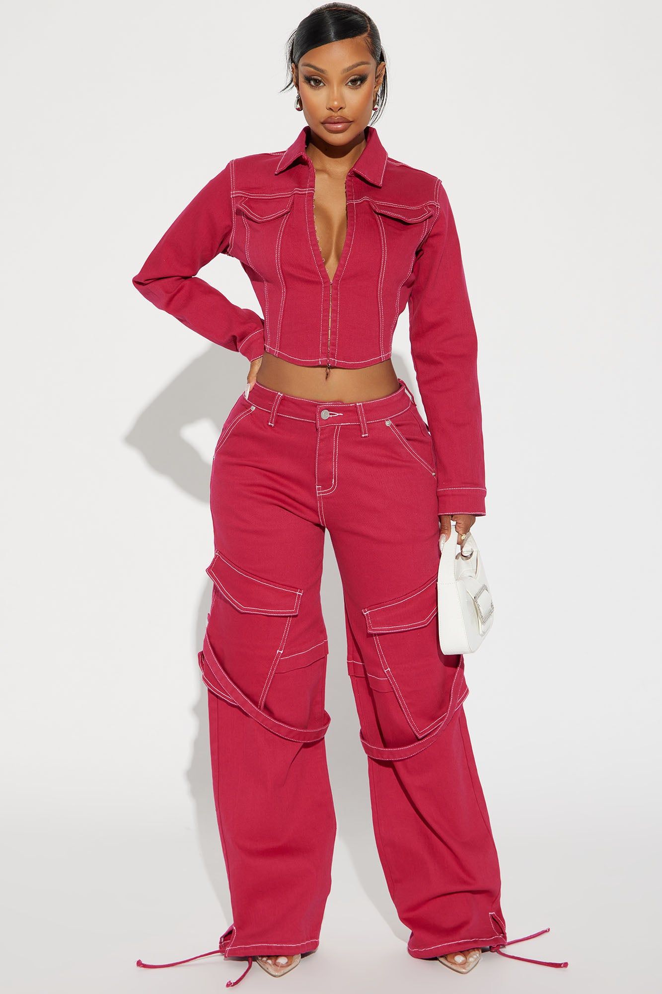 Electric Touch Cargo Jeans - Raspberry sold by Fashion Nova