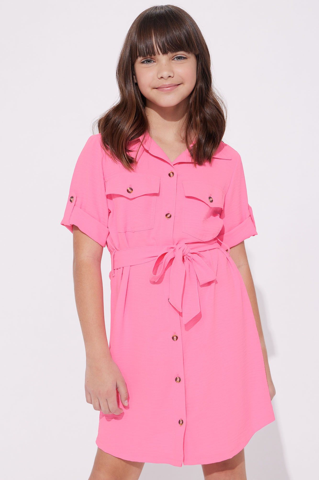 Mini Button & Tie Front Shirt Dress - Neon Pink sold by Fashion Nova product image thumbnail 2