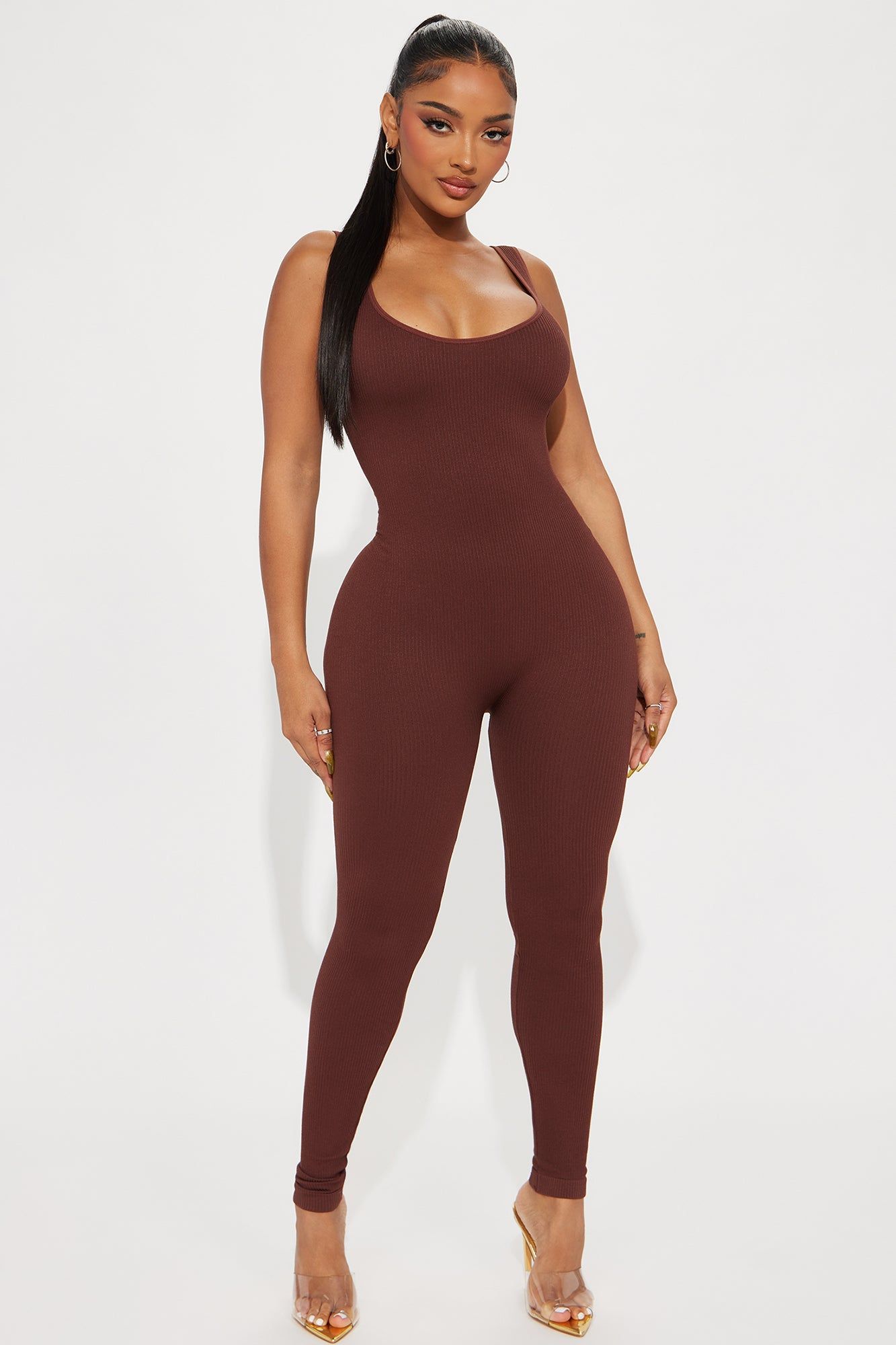 Give Me A Reason Seamless Jumpsuit - Brown sold by Fashion Nova