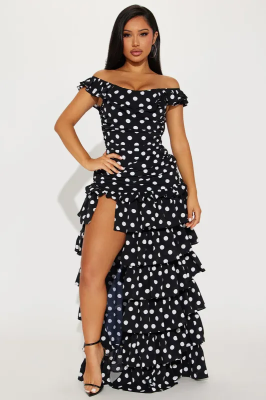 Diane Polka Dot Maxi Dress - Black/White sold by Fashion Nova