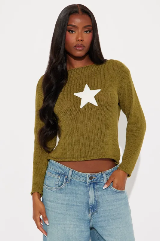 Star Girl Sweater - Olive/combo sold by Fashion Nova