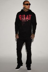 GOAT Stencil Hoodie - Black sold by Fashion Nova