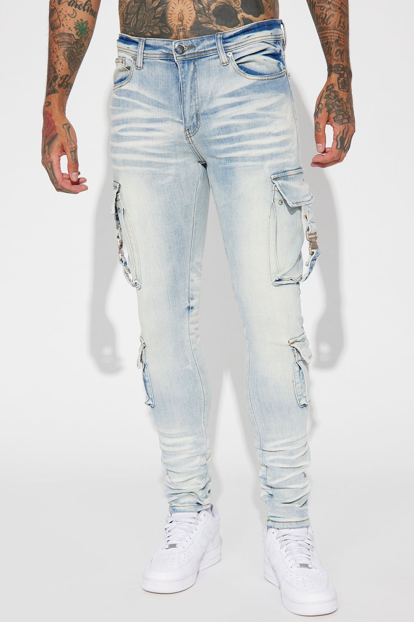 Hold On Cargo Stacked Skinny Jeans - Light Wash sold by Fashion Nova product image thumbnail 5