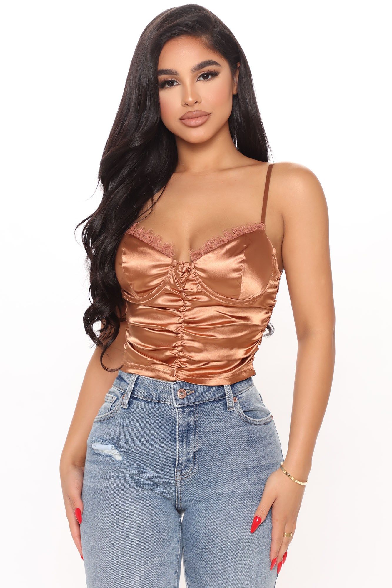 Excited To See Bae Satin Cami - Cognac sold by Fashion Nova