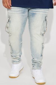Hold On Cargo Stacked Skinny Jeans - Light Wash sold by Fashion Nova