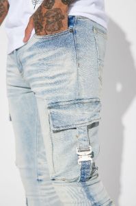 Hold On Cargo Stacked Skinny Jeans - Light Wash sold by Fashion Nova