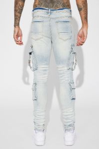 Hold On Cargo Stacked Skinny Jeans - Light Wash sold by Fashion Nova