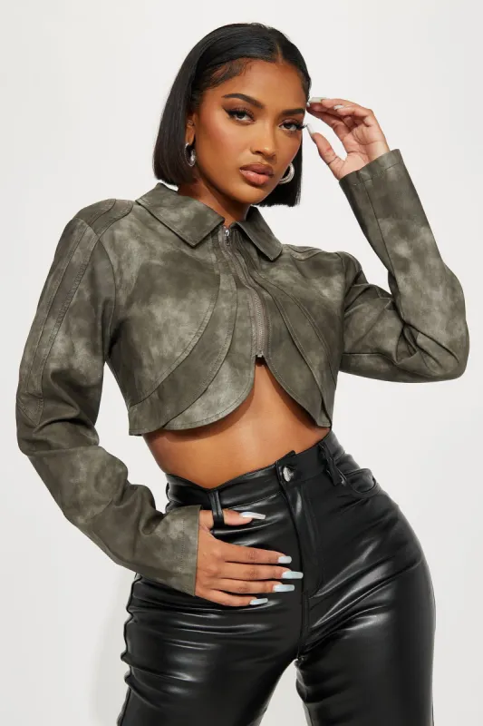 Western Swing Faux Leather Top - Charcoal sold by Fashion Nova