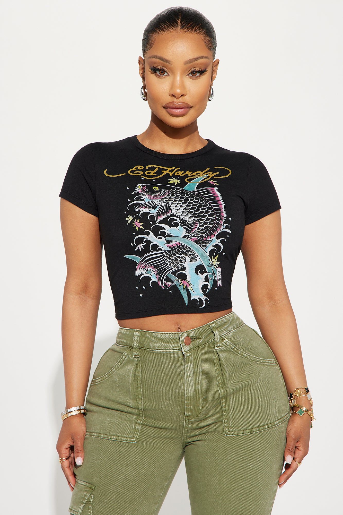 Ed Hardy Koi Splash Fitted Tee - Black sold by Fashion Nova