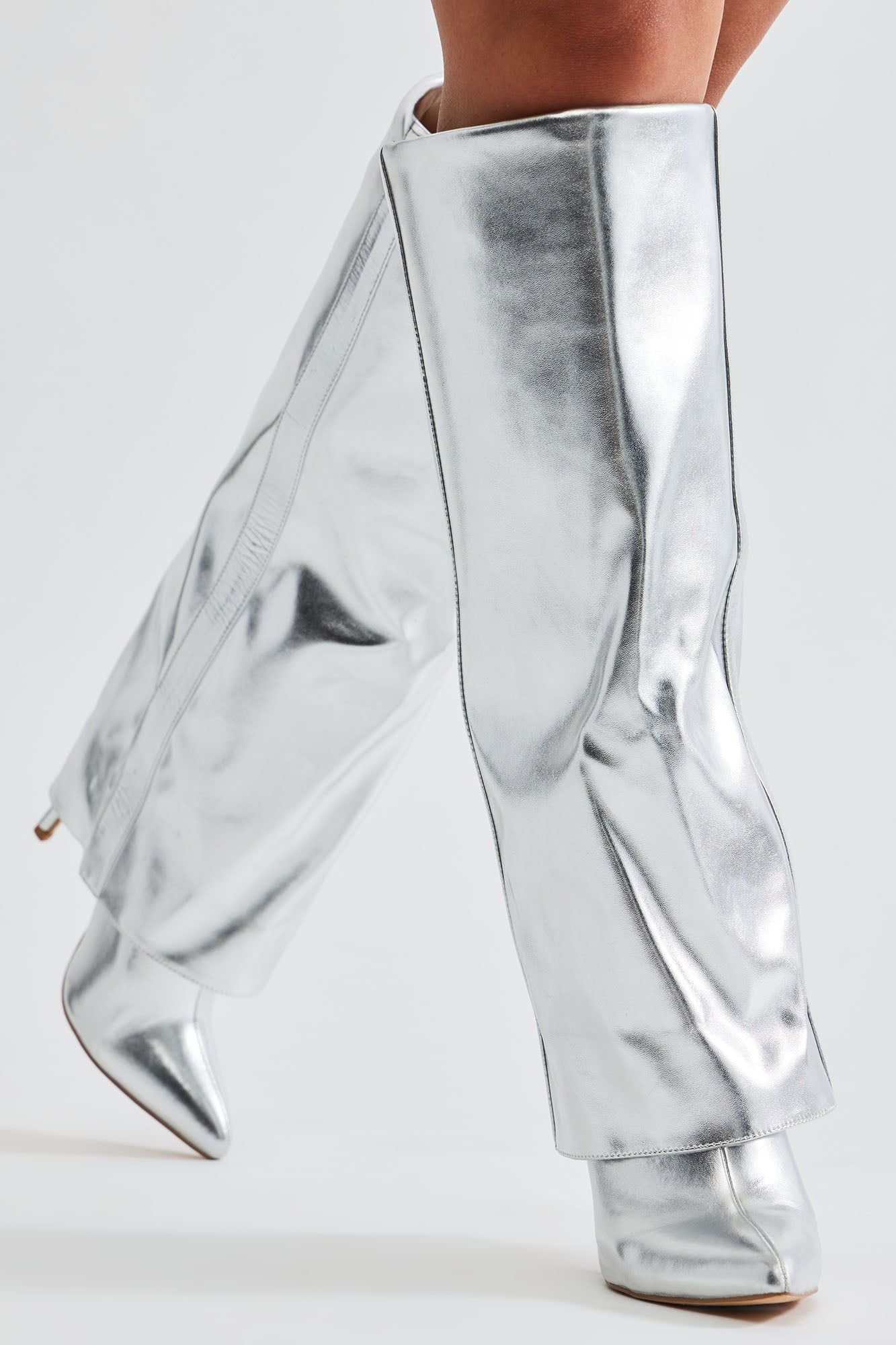 Always A Baddie Knee High Heeled Boots - Silver sold by Fashion Nova product image thumbnail 3