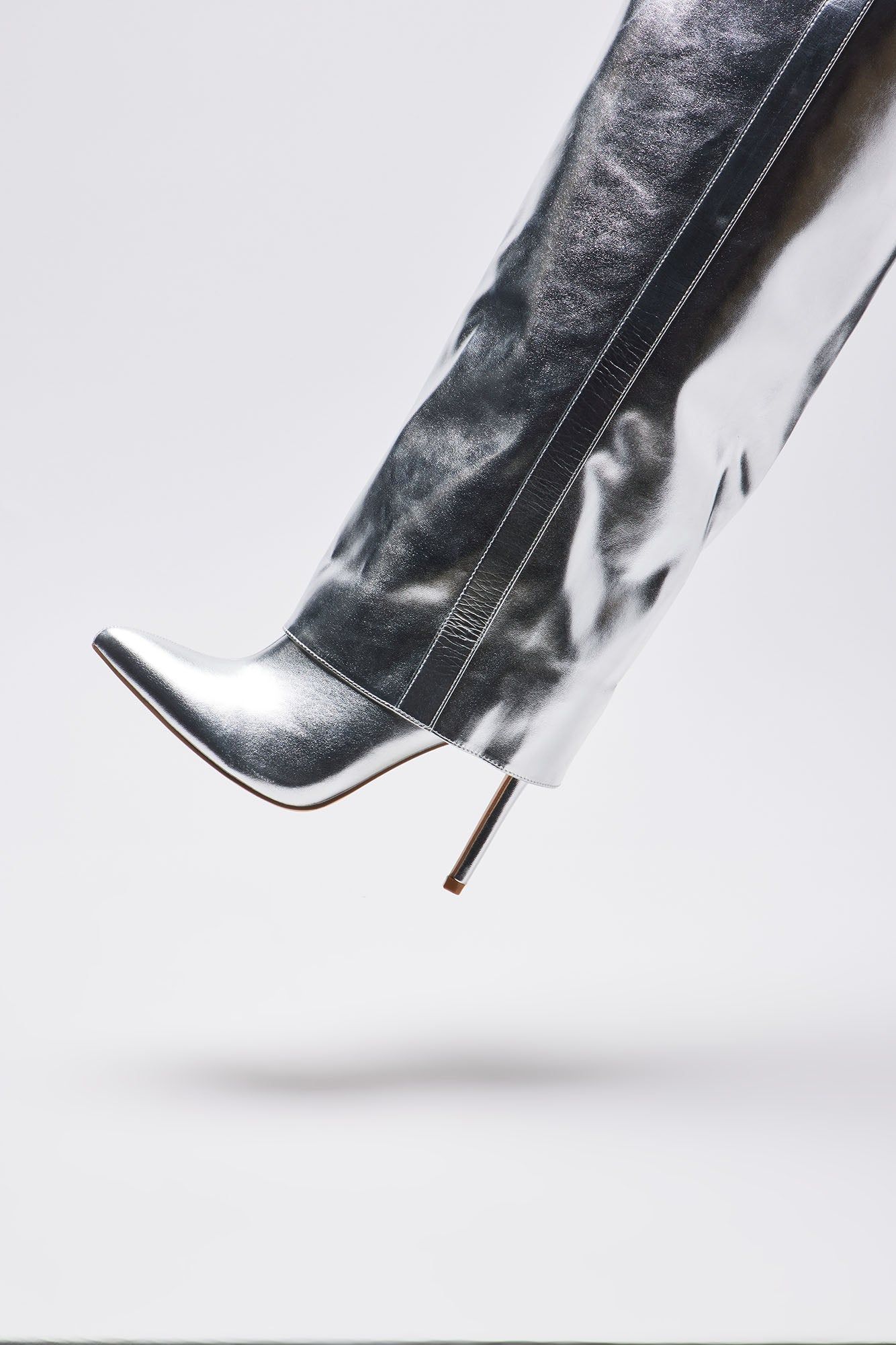 Always A Baddie Knee High Heeled Boots - Silver sold by Fashion Nova product image thumbnail 2