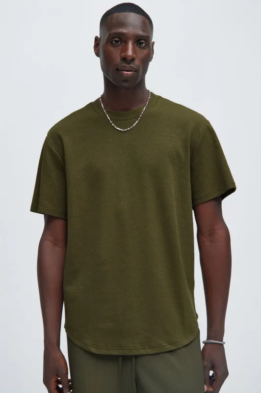Duval Textured Knit Scallop Short Sleeve Tee - Olive sold by Fashion Nova