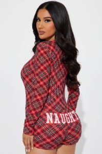 Oh So Naughty PJ Romper Onesie - Red/combo sold by Fashion Nova