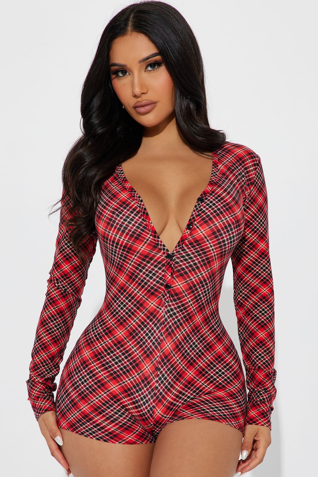 Oh So Naughty PJ Romper Onesie - Red/combo sold by Fashion Nova product image thumbnail 2