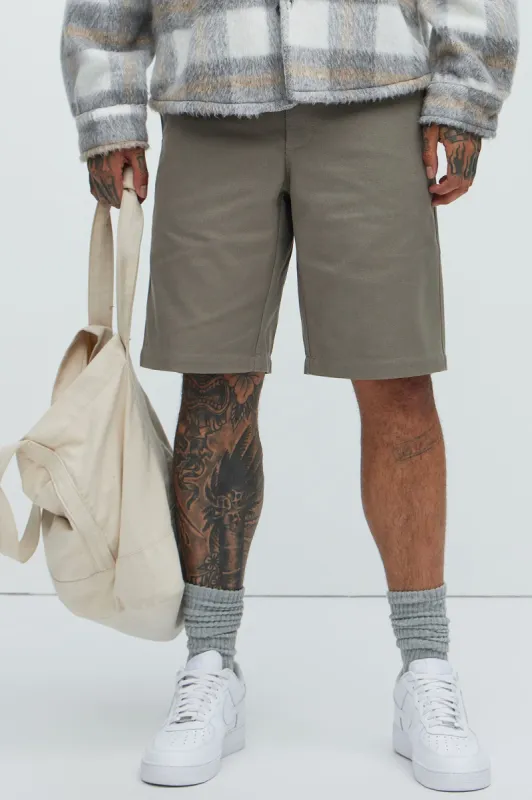 Mickies Straight Work Shorts - Olive sold by Fashion Nova