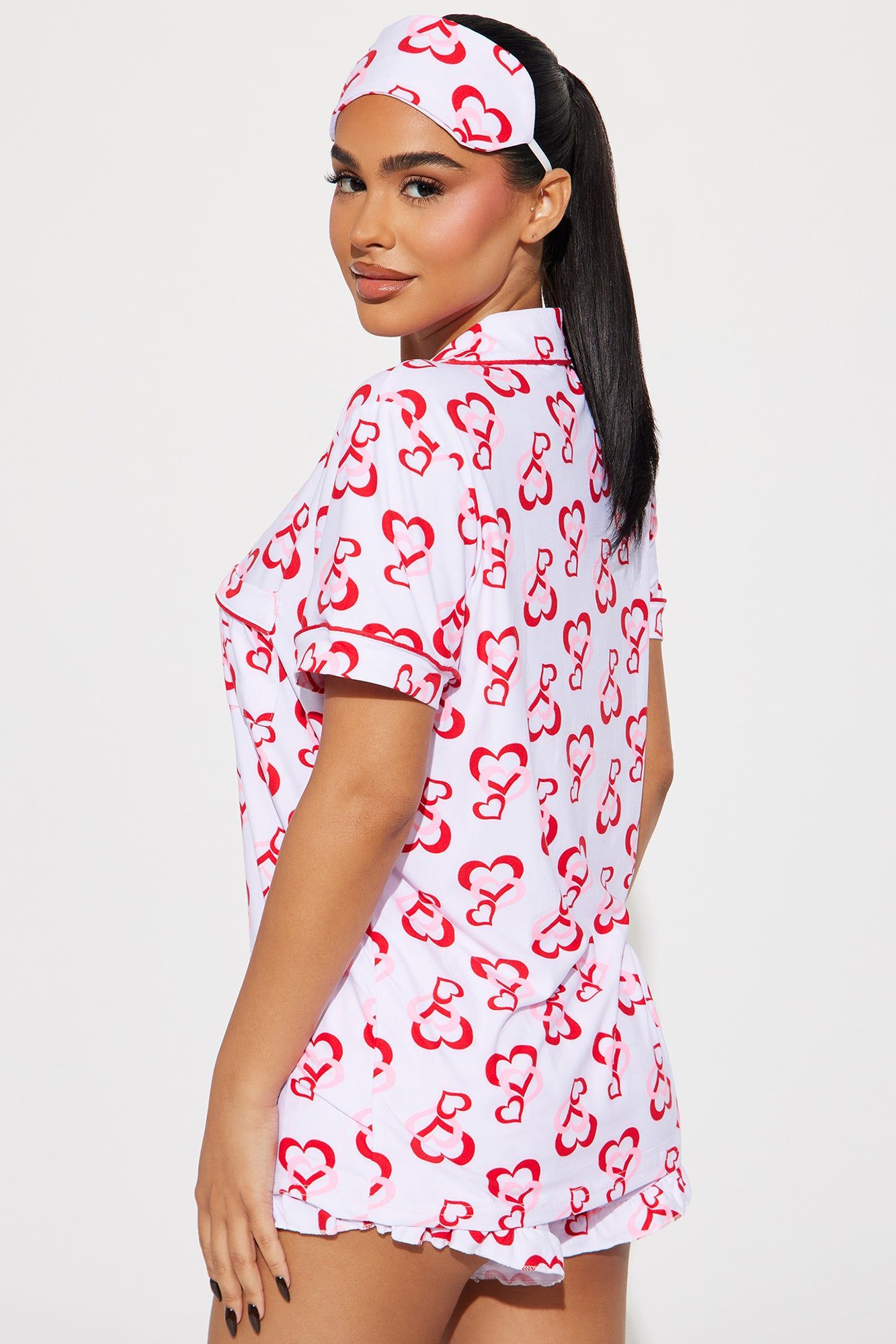 Love This Bed 3 Piece PJ Short Set - Red/White sold by Fashion Nova product image thumbnail 3