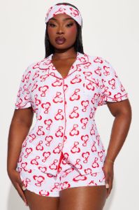 Love This Bed 3 Piece PJ Short Set - Red/White sold by Fashion Nova