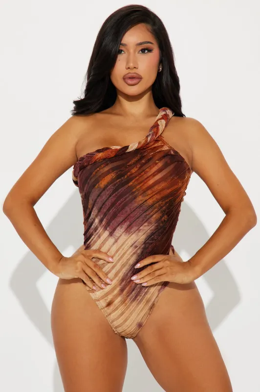 Private Island Textured Bodysuit - Orange/combo sold by Fashion Nova