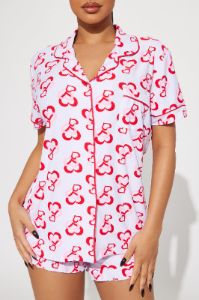 Love This Bed 3 Piece PJ Short Set - Red/White sold by Fashion Nova
