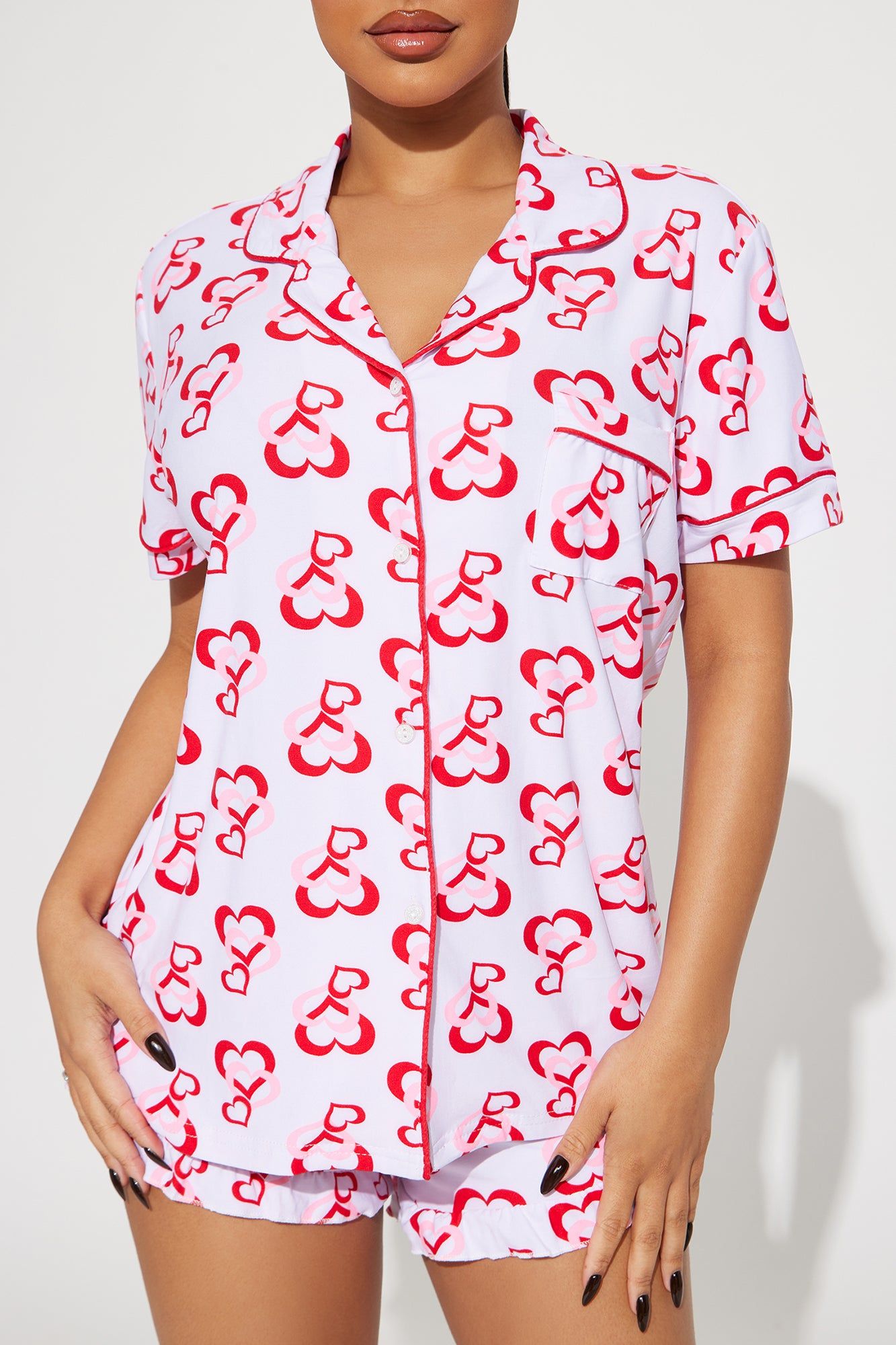 Love This Bed 3 Piece PJ Short Set - Red/White sold by Fashion Nova product image thumbnail 2