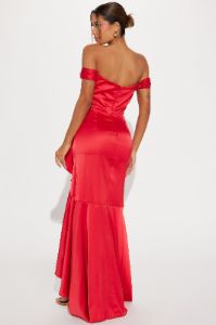 Kyla Satin Gown - Red sold by Fashion Nova