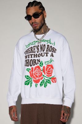 Roses With Out Thorns Crewneck Sweater - White sold by Fashion Nova