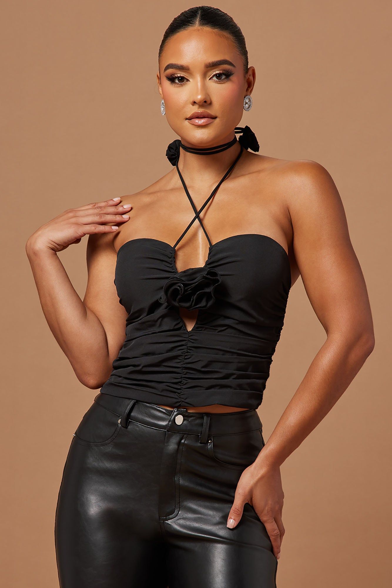 Rayla Rose Ruched Mini Top- Black sold by Fashion Nova