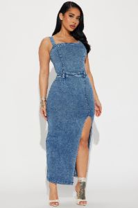 Addison Denim Maxi Dress - Light Wash sold by Fashion Nova