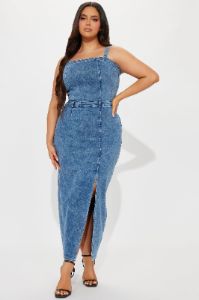 Addison Denim Maxi Dress - Light Wash sold by Fashion Nova