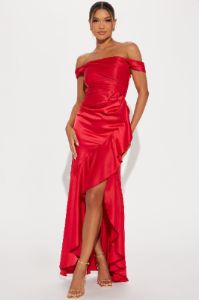 Kyla Satin Gown - Red sold by Fashion Nova