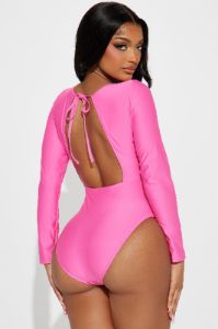 Beach Barbie 1 Piece Long Sleeve Swimsuit - Magenta sold by Fashion Nova