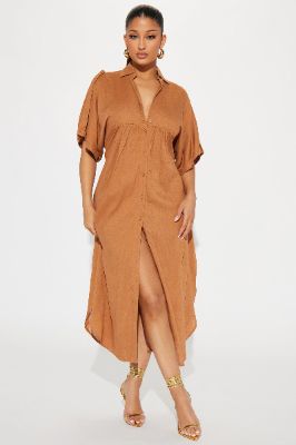 Lucia Shirt Midi Dress - Cognac sold by Fashion Nova