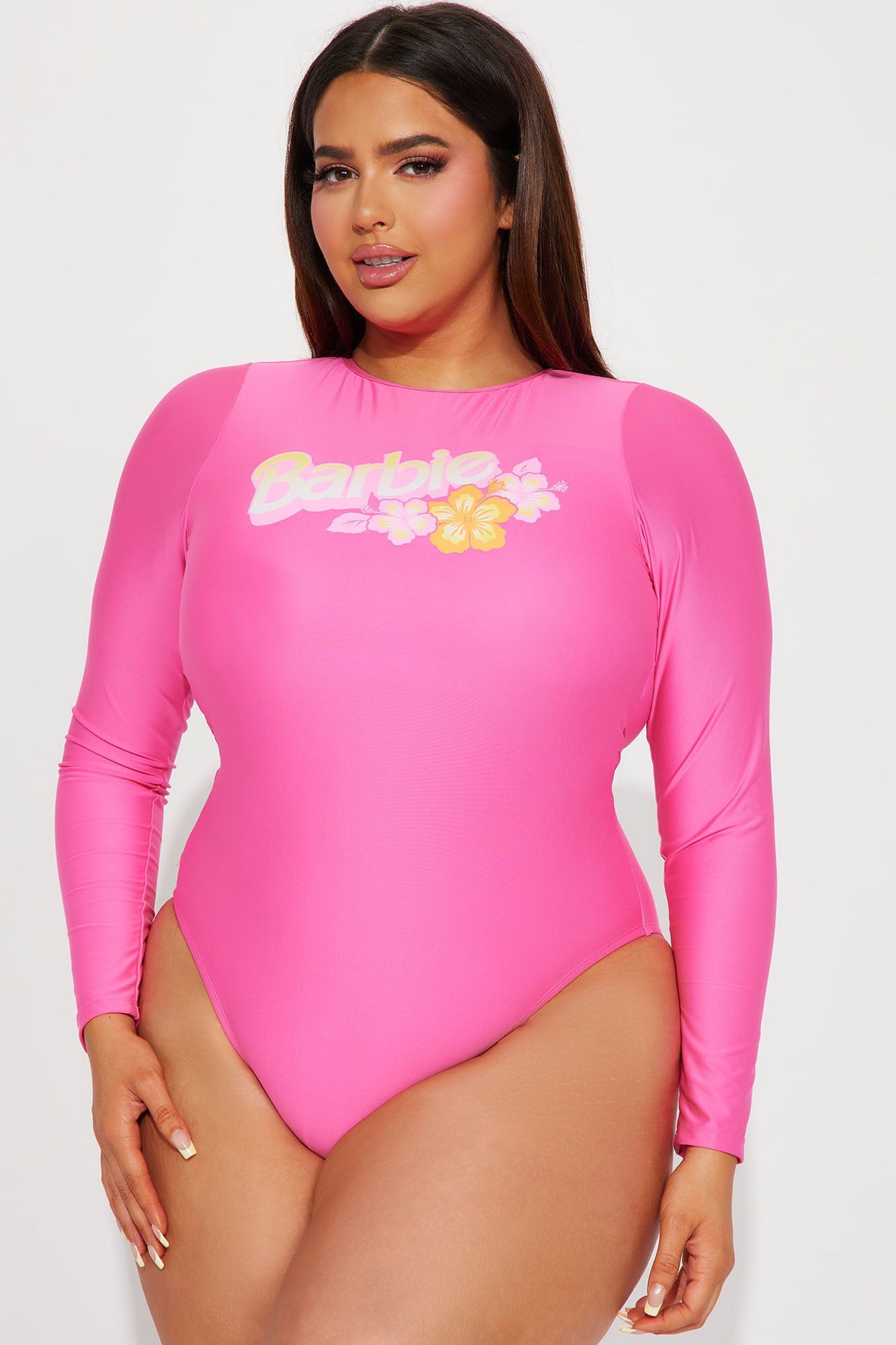 Beach Barbie 1 Piece Long Sleeve Swimsuit - Magenta sold by Fashion Nova product image thumbnail 4