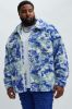 Edson Camo Sherpa Shacket - Blue/combo sold by Fashion Nova