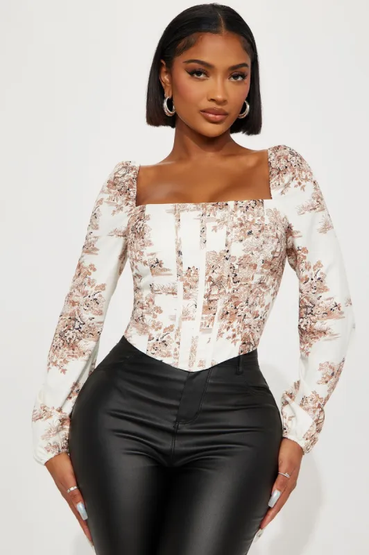 Something Special Long Sleeve Corset Top - Ivory/combo sold by Fashion Nova