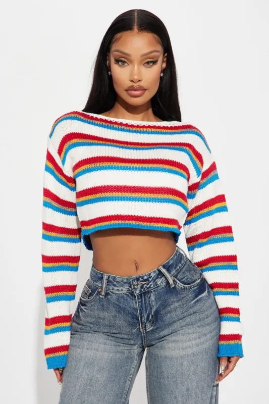 Feelin' Good Striped Sweater - White/combo sold by Fashion Nova