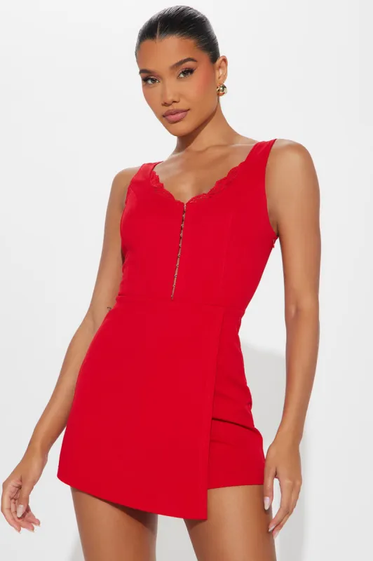 Feel My Needs Romper - Red sold by Fashion Nova