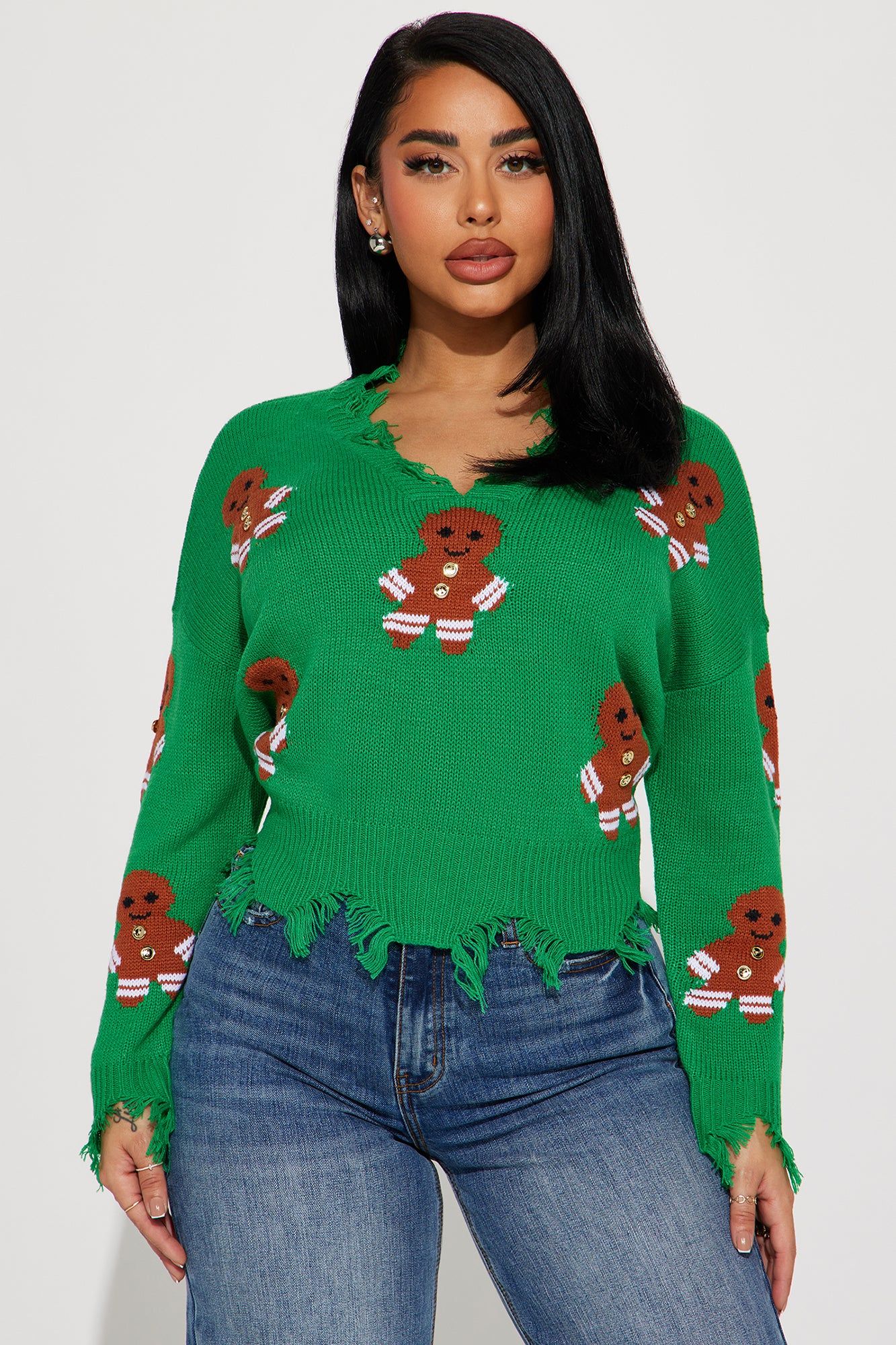 Gingerbread Cutie Sweater - Green/combo sold by Fashion Nova