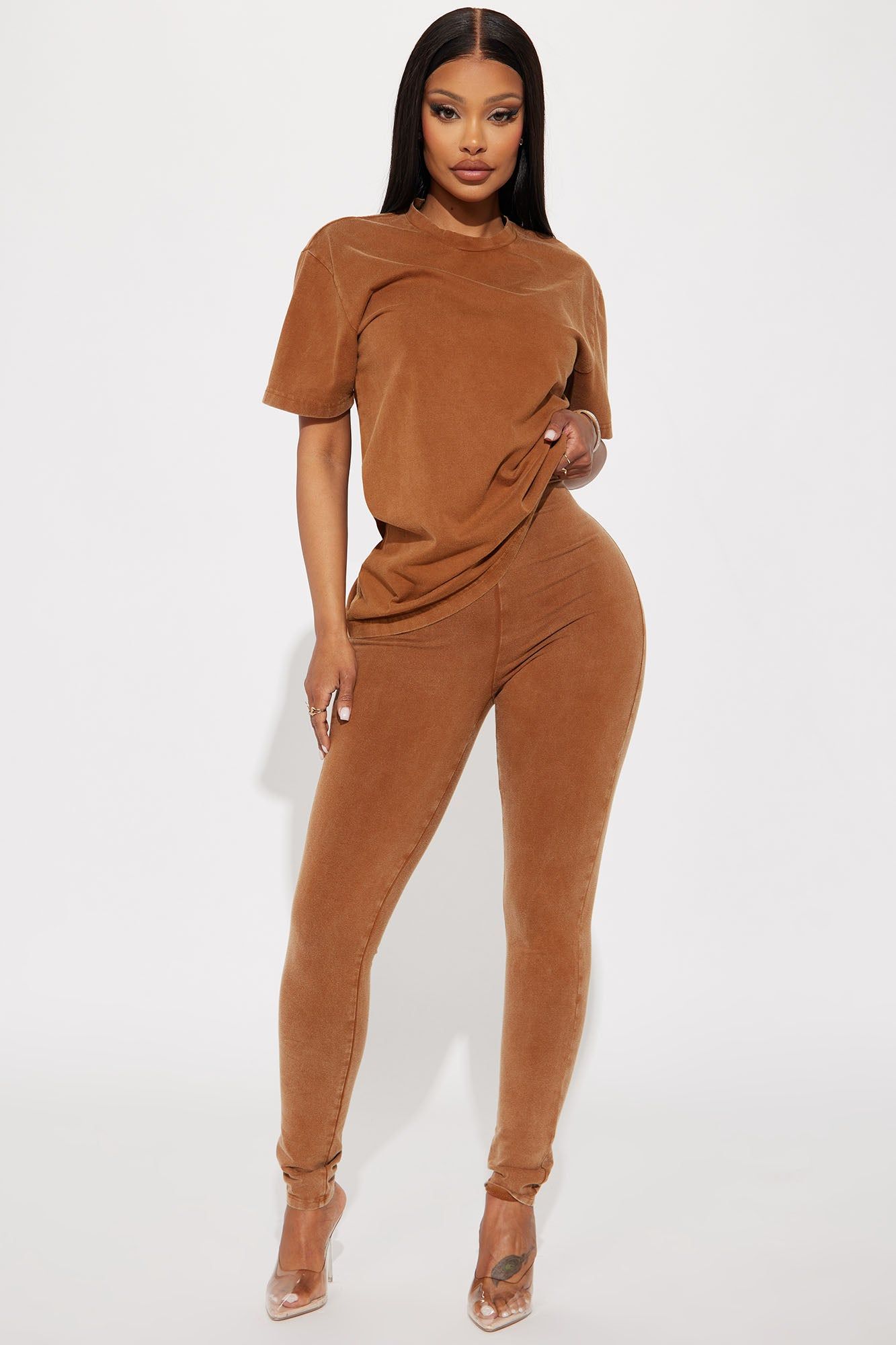 Stepping Out Mineral Wash Legging Set - Mocha sold by Fashion Nova