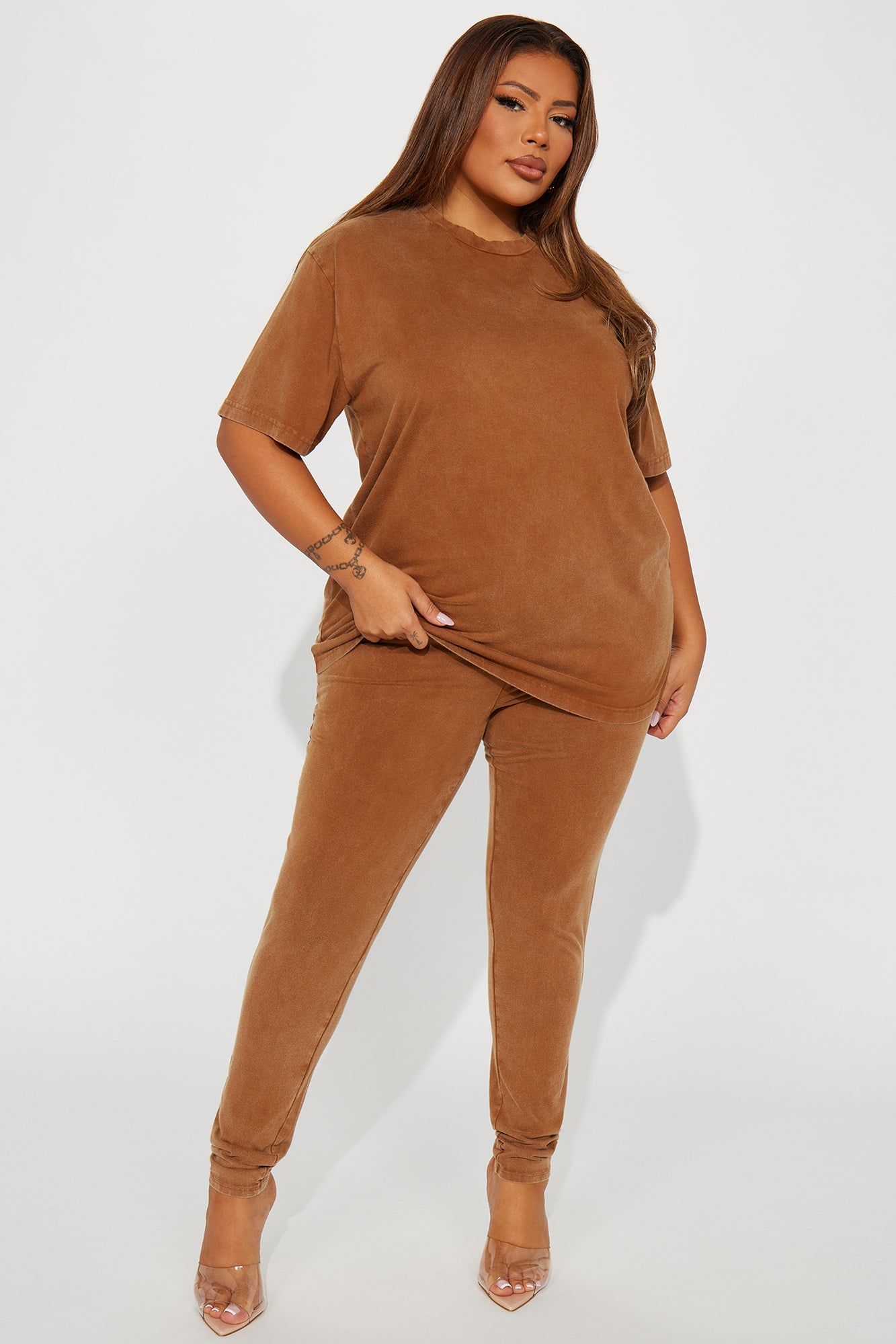 Stepping Out Mineral Wash Legging Set - Mocha sold by Fashion Nova product image thumbnail 4