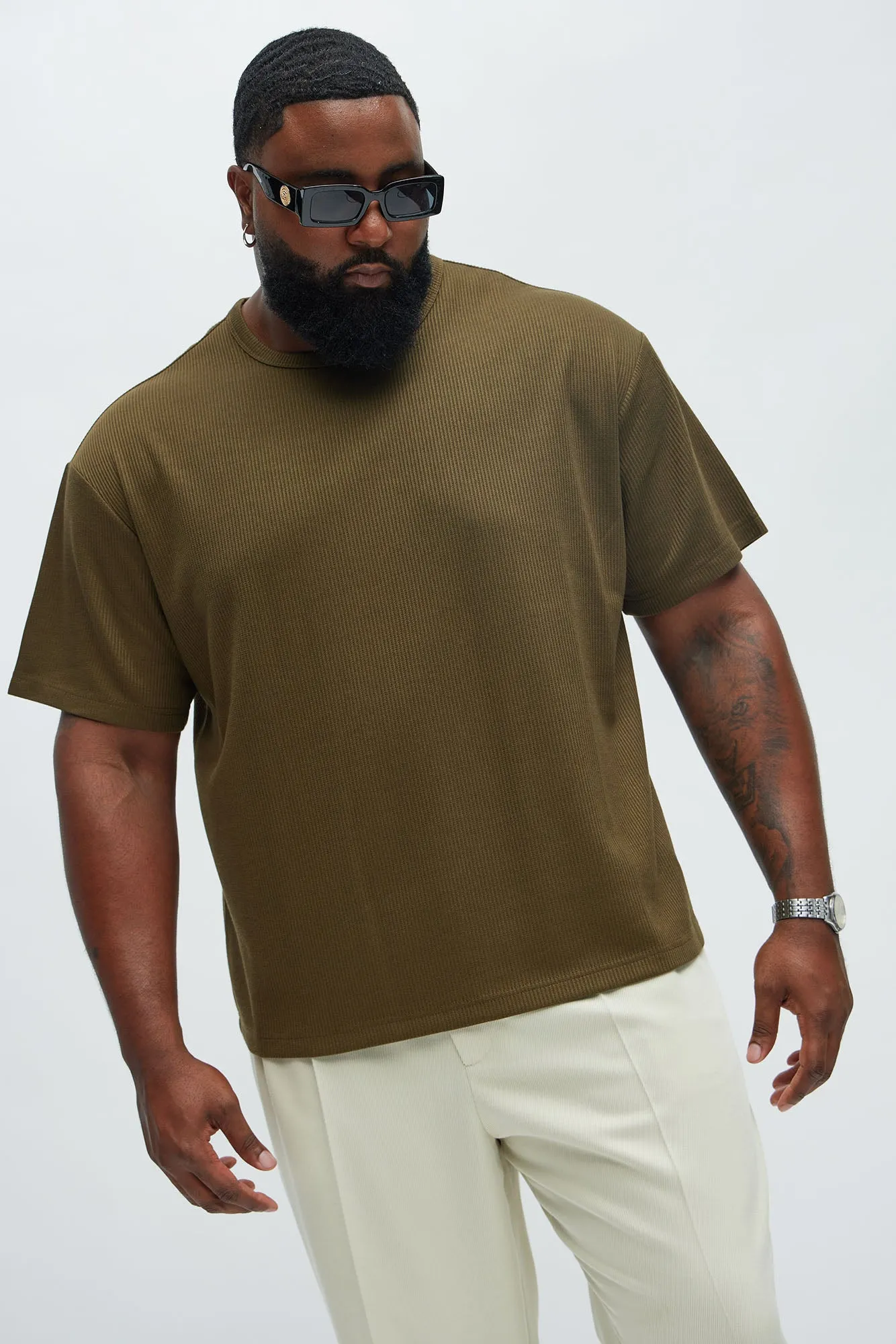 Kalel Textured Relaxed Short Sleeve Tee - Olive sold by Fashion Nova product image thumbnail 5