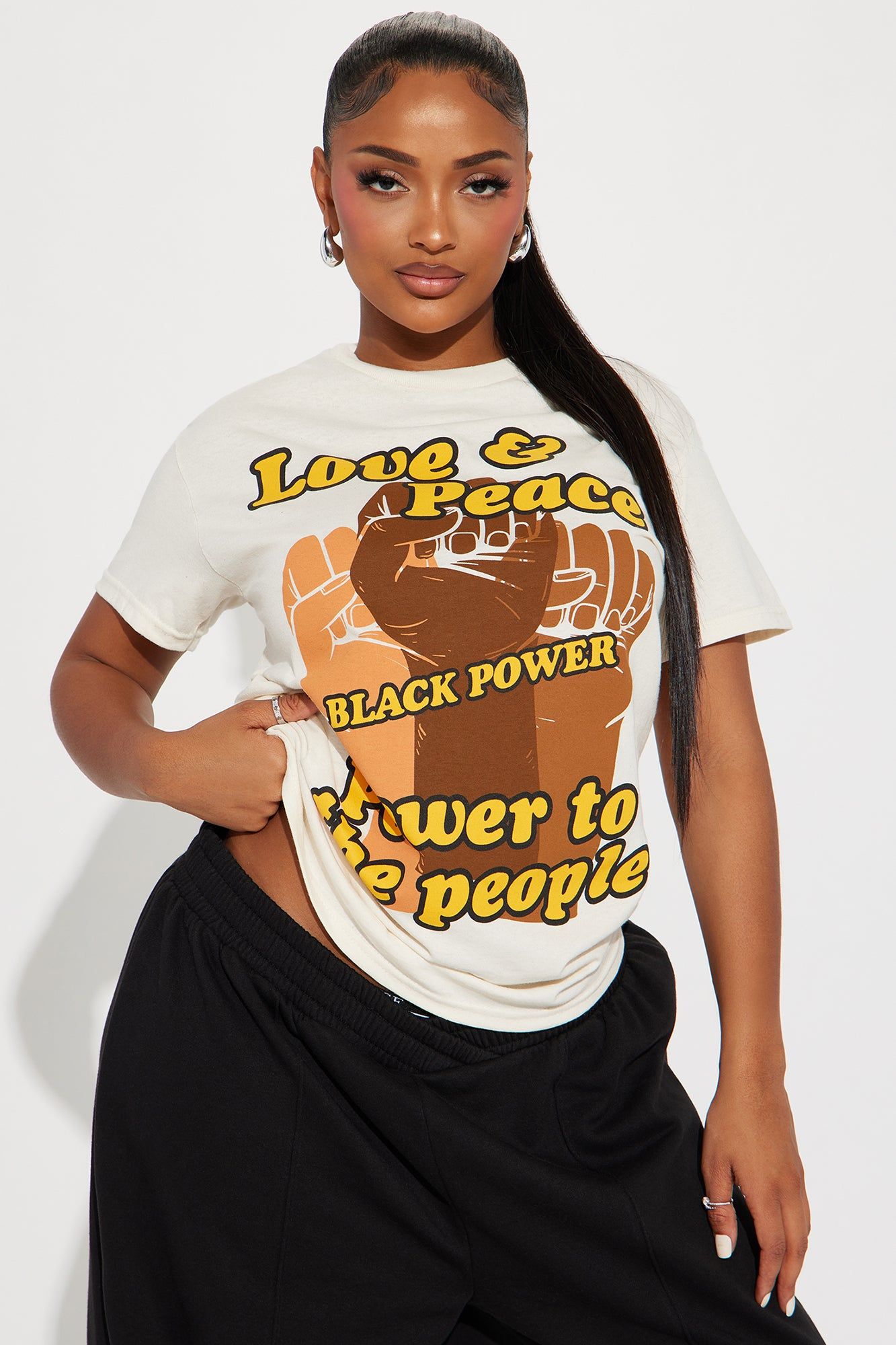 Love & Peace Tee - Natural/Combo sold by Fashion Nova