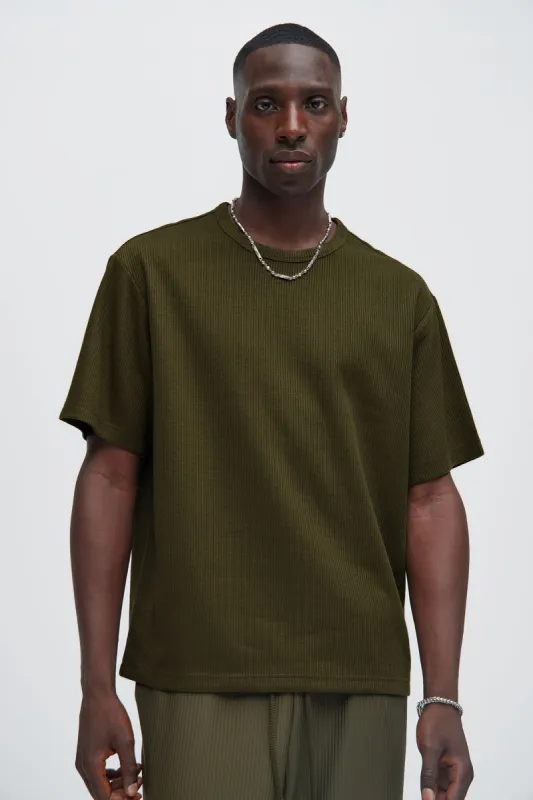 Kalel Textured Relaxed Short Sleeve Tee - Olive sold by Fashion Nova