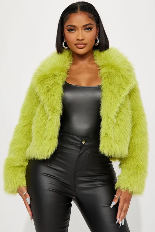 Foxy Mama Faux Fur Jacket - Chartreuse sold by Fashion Nova