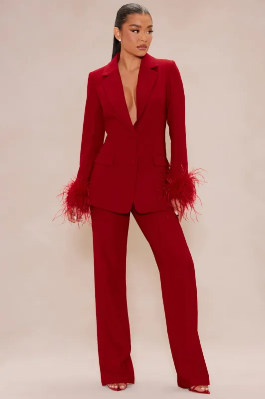 Clarissa Feather Blazer Suit Set - Red sold by Fashion Nova